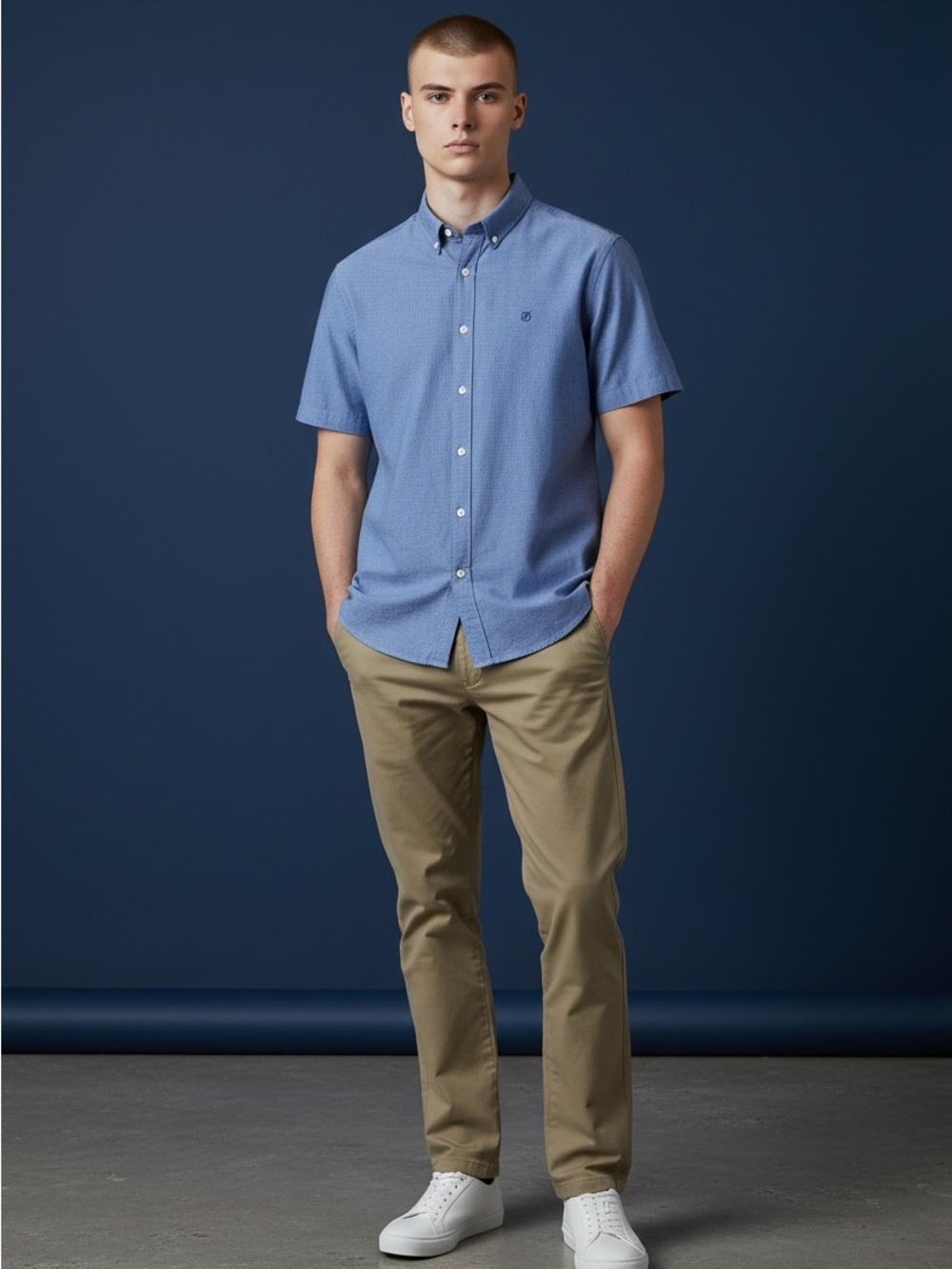 Peter Werth short-sleeve button-down shirt, Large, blue, cotton Preppy Classic